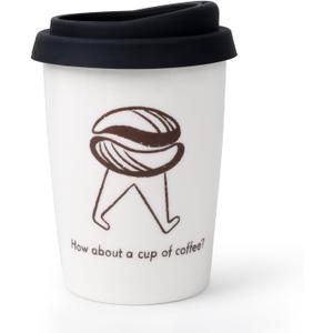 Ceramic Travel Mug with Lid, Double Wall Insulated Ceramic Coffee Cup, 8.5oz, Reusable Tumbler with Silicone Lid for Home, Office, Car, Dishwasher Safe