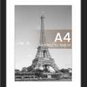upsimples A4 Picture Frame, Display Pictures 6x8 with Mat or 8.3 x 11.7 Without, Wall Hanging Photo Frames, Black, 1 Pack