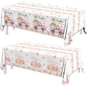 Little Pumpkin Baby Shower Table Cloths,Plastic A Little Pumpkin is On The Way Tablecloth Rectangle Pink PUM pkin Table Cloths for Girl Fall Baby Shower Party Supplies