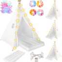 4 Pack Teepee Tent for Kids Slumber Party, Sleepover Tents for Girls Party, Kids Play Tent with Inflatable Airbed, Hair Ties, Sleep Mask and Star Lights, Indoor Playhouse Tents for Boys and Girls