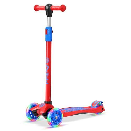 Dribbl 3-Wheel Kids Scooter - Lean-to-Steer Technology, Adjustable Height Handlebar, Anti-Slip Deck, Scooter for Boys & Girls Ages 3+, Child Safety Approved, Support Riders Up To 165 lbs, Red and Blue