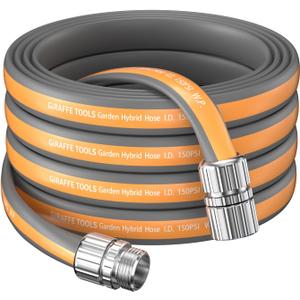 Giraffe Tools Garden Hose 50FT, 5/8" Lightweight Lay Flat Water Hose, Custom Length, Flexible, Leakproof Hybrid Hose Pipe with Male to Female Fitting (Grey and Orange)