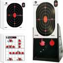 Atflbox 7 x 9 Inch BB Gun Target Trap with 20pcs Paper Targets and Spinning Metal Silhouettes Shooting Targets for Backyard, Outdoor, Indoor, Suitable for Airsoft, Rifle, Pellet Gun