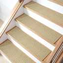 WELINHOME Chenille Stair Treads for Wooden Steps 8"x30" (15 Pack), Ultra Soft NonSlip Carpet Stair Runners Indoor, Peel and Stick SelfAdhesive Step Rugs for Kids & Dogs, Machine Washable, Beige