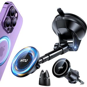 HTU 2026 Upgraded for Magsafe Car Mount [80LBS Strongest Suction & Military-Grade] Powerful Magnetic Cell Phone Holder for Car Dashboard Windshield for iPhone 17 16 15 14 Pro Max Mini,Black