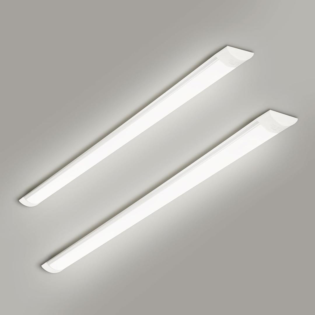 2 Packs 4FT LED Batten Light with 50cm Cable, Ultra-Thin Ceiling Surface Mounted Light, 40W, 4000K, IP20, LED Ceiling Lamp for Garage, Shop, Hallway, Office, Market