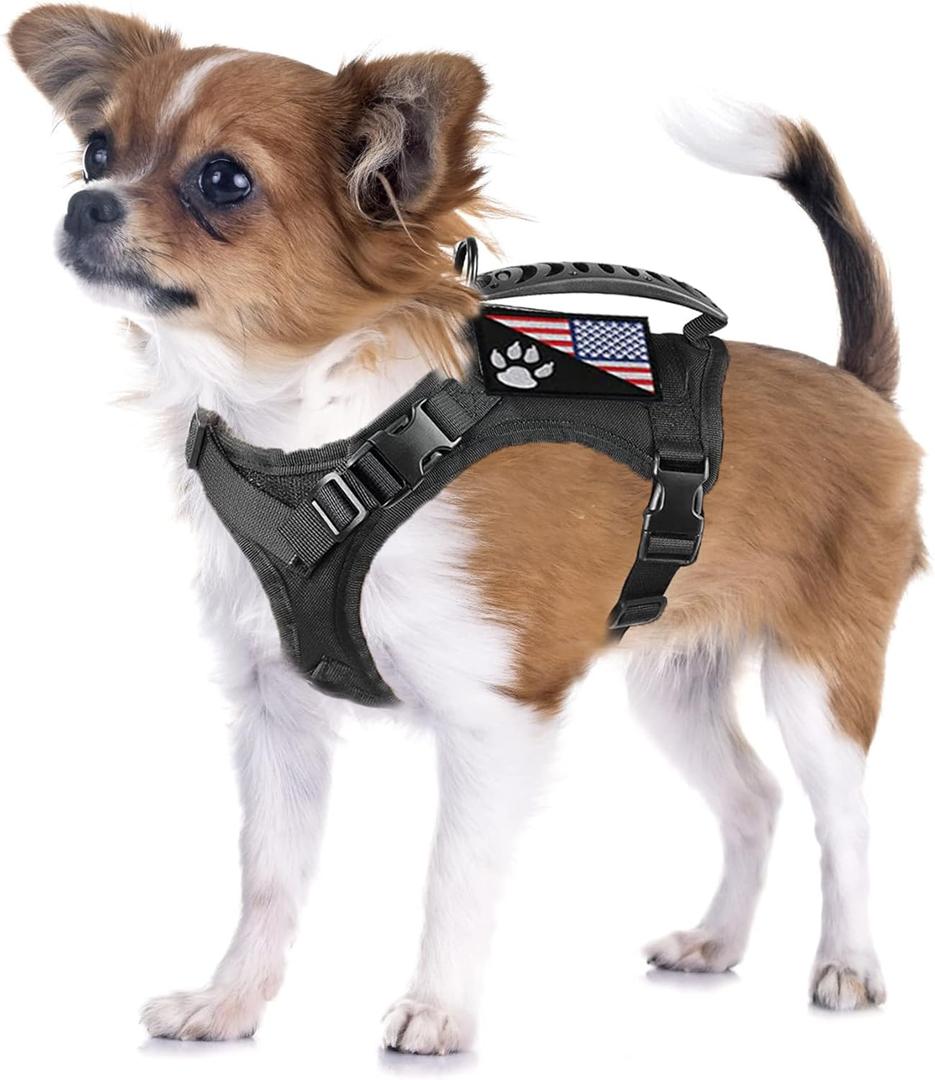 Tactical Dog Harness Tactical Puppy Vest with Rubber Handle K9 Military Adjustable Pet Vest Harness for Outdoor Training XS Dog Harness (Black Harness)