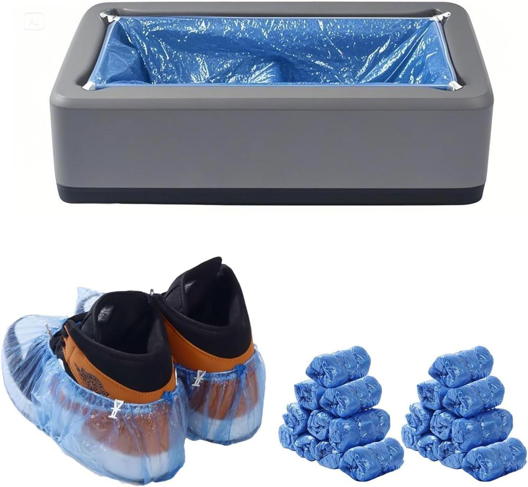 Automatic Shoe Cover Dispenser with 200 Pcs Disposable Shoe Covers, Booties for Portable Machine Fits Size Up to 11 US men or women and up for Home, Factory (Grey)