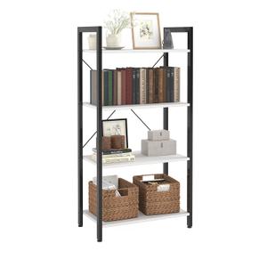 4-Tier Bookshelf, 47.2'' H Ladder Shelf, Industrial Bookcase, Wooden and Metal Storage Rack, Shelving Unit for Living Room Entryway Office, White Book Shelves, 24 * 11.8 * 47.2 inches