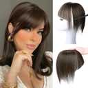 VERNA Hair Toppers for Women Real Human Hair 3603D Cover Clip in Bangs,100% Real Human Hair Dark Brown Hair pieces Clip on Bangs for Daily Wear(5 * 9.5)