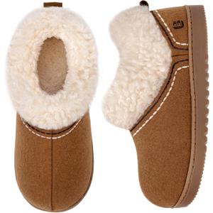 LongBay Women's Cozy Bootie Slippers Memory Foam Warm House Shoes with Fluffy Collar Non-Slip Indoor Outdoor Chestnut,5-6