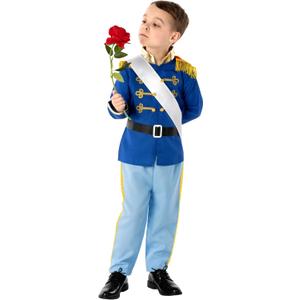 fun shack Boys Prince Costume - Kids Prince Charming Dress Up Outfit for Boys - Royal Dress Up Costume for Kids (Medium, Blue)