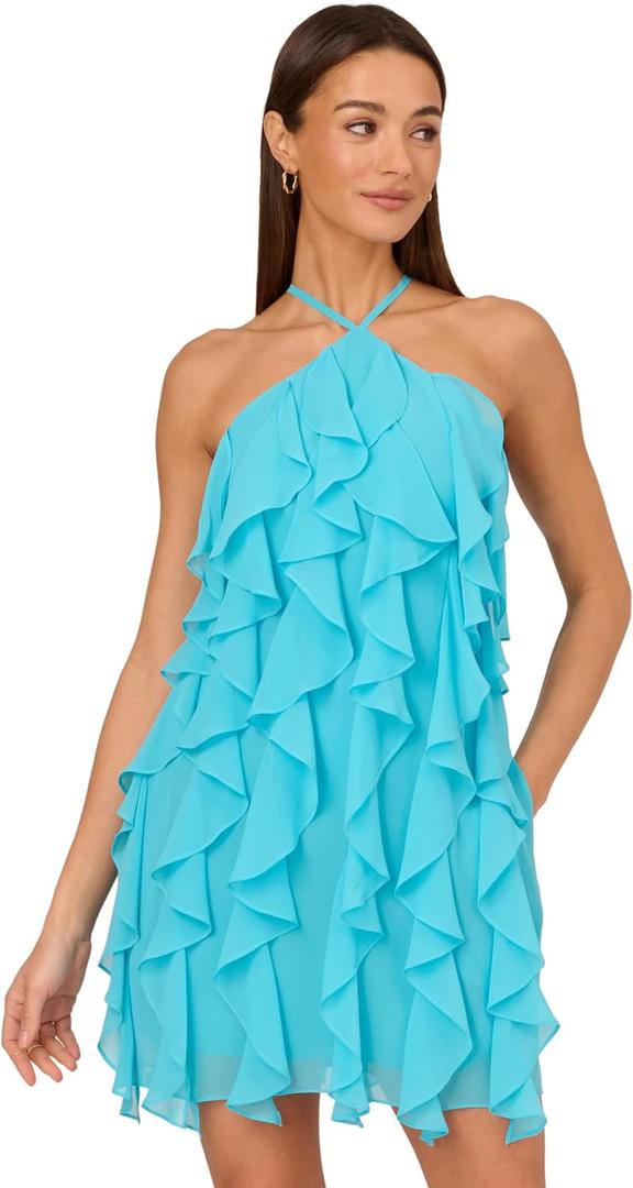 Adrianna Evening Women's Poly Chiffon Mini Dress, Azure Blue, 16