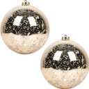 Extra Large Hanging Shatterproof Tree Ball Clear Christmas Ball Ornaments Decorative Mercury Ball with Tree Ornaments Hooks for Xmas Holiday Wedding Decoration (Champagne,6inch/2Pcs) (5.9)
