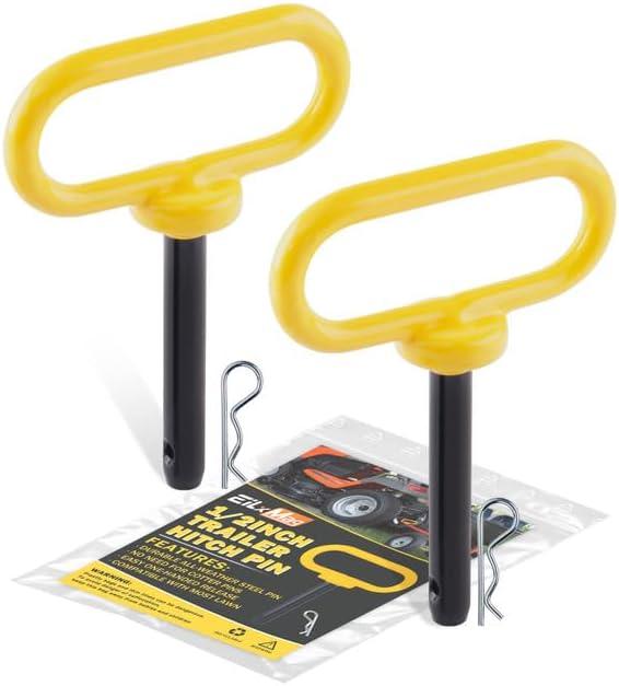 2Pack Hitch Pin, 1/2 x 3 Inch Trailer Hitch Pin with Clip and Rubber-Coated Handle, Strong Heavy Duty Lawn Mower Hitch Pin for Mowers, Tractor Truck, Towing Cargo, ATV (Yellow)