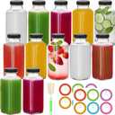 BIGIVACA 12 oz Glass Juice Bottles with Lids,12 PACK Bottles for Juicing,Square Drinking Jars Glass for Coffee,Cola,Milk,Tea in Travel,Work,School
