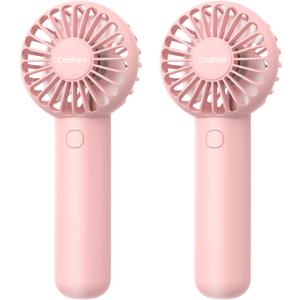 2-Pack Pink Handheld Fan, Small Cute Design, 3 Powerful Speeds, Operated by USB/Rechargeable Battery, Portable Personal Fan with Base & Lanyard, for Eyelash Makeup Travel Beach Office Desk