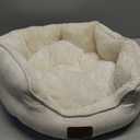 Bedsure Dog Beds for Small Dogs - Round Cat Beds for Indoor Cats, Washable Pet Bed for Puppy and Kitten with Slip-Resistant Bottom, 20 Inche, White