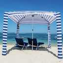 CoolCabana Beach Shade Tent - Easy Setup, UPF 50+ Protection, Large & Medium Sizes, Compact & Wind Resistant - Beach Cabana for The Whole Family - Navy Stripes, Large, 64ft2 - 8' x 8'