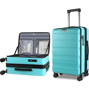 KROSER Carry On Luggage with Spinner Wheels & Built-in TSA Lock, Expandable Top Opening Hard Shell Suitcase Large Capacity Durable Rolling Luggage with USB Port, Carry-On 20-Inch, Lake Blue