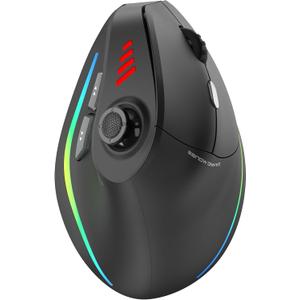 TRELC Wireless Gaming Mouse with 5 D Rocker, 24000 DPI/11 Programmable Buttons, Ergonomic Mouse for 2 Devices Connection (BT+2.4GHz), Vertical Rechargeable Mice for PC/Laptop/E-Sports/Gamer (Black)