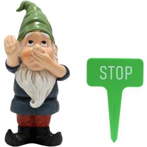 Funny Stop Garden Gnome - 6.2 Inch Resin Statue with Stop Sign, Humorous Outdoor Decor for Yard, Garden, Patio, Dog Poop Area & Trash Can Guardian