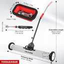 TOOLEAGUE 36" Rolling Magnetic Sweeper with Wheels,Telescoping Adjustable Handle,55LBS Capacity Large Magnet Roller,Magnetic Foldable Tray, 25LBS Pickup Pen,3Pcs Magnet Sweeper Set