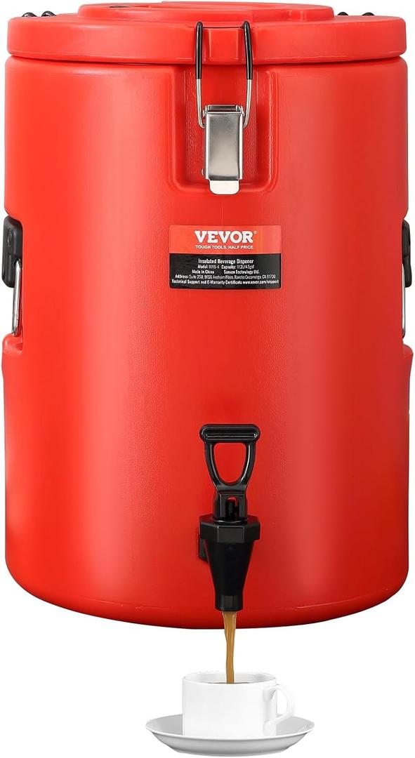 VEVOR Stainless Steel Insulated Beverage Dispenser, 4.5 Gallon 17.2 Liter, Thermal Hot and Cold Drink Server Dispenser with Spigot Handle, Food-grade for Hot Tea Coffee Water Restaurant Drink Shop