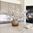 florisso 6 PCS Artificial Cherry Blossom Branches Spring Indoor Decoration, Faux Flowers 34.45" Long Stems Plum Fake Peach Plants Real Touch Silk for Wedding Home Bedroom Party Table Office, White
