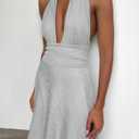 Sexy Deep V Neck Halter Glitter Bodycon Dress Sparkling Sleeveless Cocktail Party Mini Dress Backless Women's Evening Clubwear (US, Alpha, Large, Regular, Regular, Grey) (Gray, L)