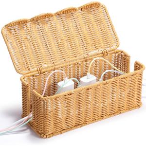 YECAYE Handwoven Rattan Style Cable Management WavyWeave Box, Decorative Storage Cord Organizer Box for Power Strips & Cords, Cord Hider for Home, Kids & Pet Safety, DIY-Friendly Cord Management