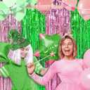 4 x Witch Party Decorations 2-Pack - Pink & Green Foil Fringe Backdrop Curtains + Photo Booth Props Kit for Halloween Birthday, Themed Streamers Backdrop Supplies (6.6 x 6.6 ft)