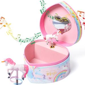 Jewelkeeper Music Jewelry Box for Girls  Unicorn Jewelry Box with Mirror, Twirling Figurine & Soft Flocked Lining  Heart-Shaped Kids Jewelry Box for Valentines Day Gifts
