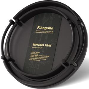 Fibogollo Bamboo Set of 2 Serving Tray with Metal Handles,Ottoman Decorative Trays Platter for Coffee Table,Living Room,Bar,Party(Black)