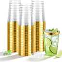 N9R 72PCS Gold Plastic Cups, 12OZ Clear Plastic Cups with Gold Rim, Disposable Cups Perfect for Parties, Wedding and Birthday