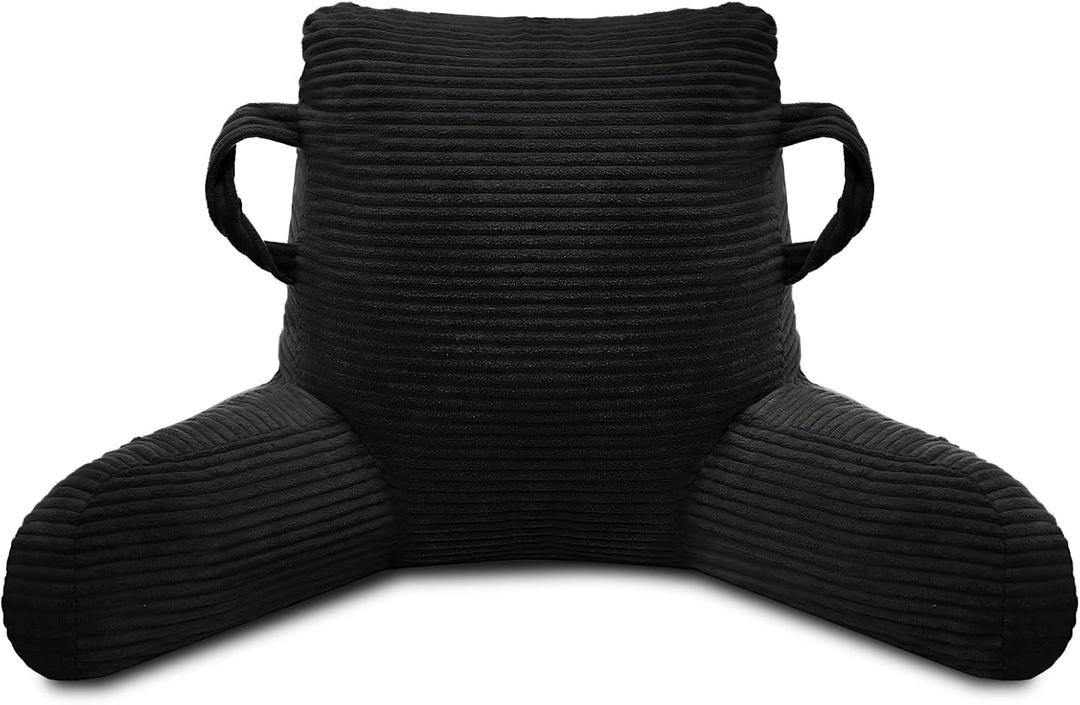Reading Pillow for Sitting in Bed Adult, Back Pillow for Sitting with Arms and Pockets, Bed Reading Pillow with Shredded Memory Foam, Black