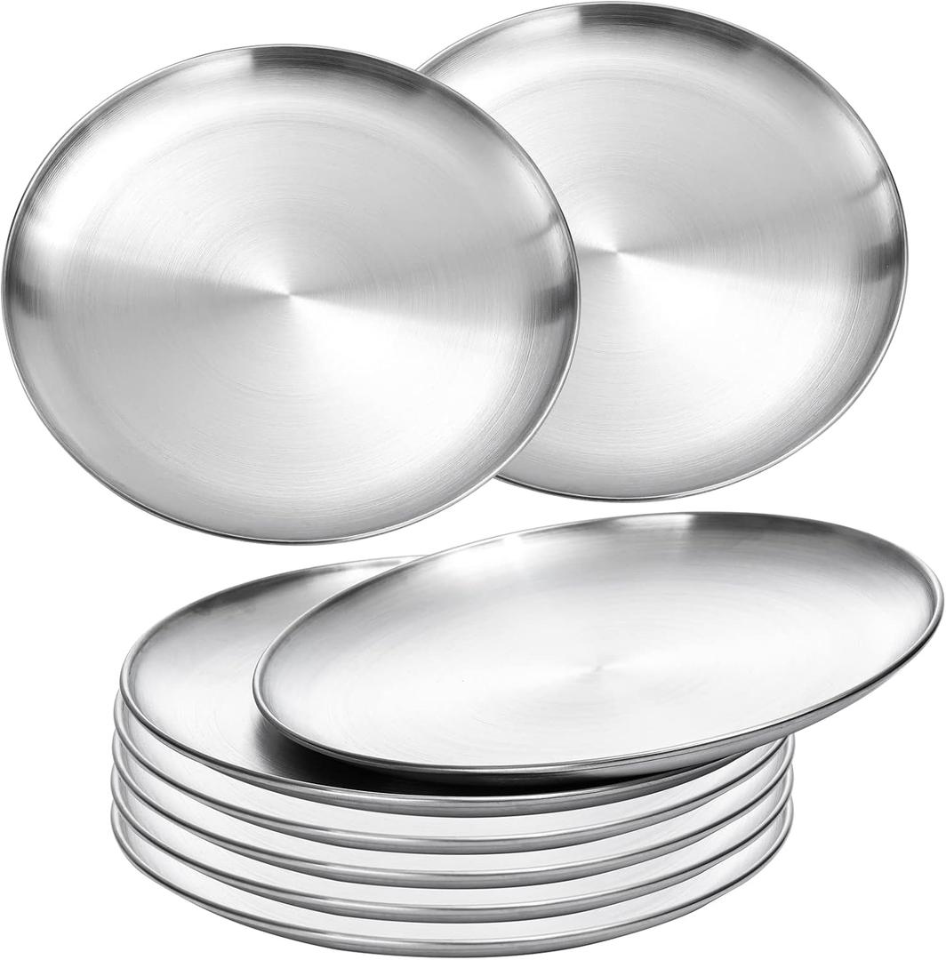 Paoli 18/8 Stainless Steel Dinner Plate for Main Dishes, Grilled Meat, Dessert, Salad, and Fruit - 9 Inches (23 cm) Large Capacity (8pc, 9in)