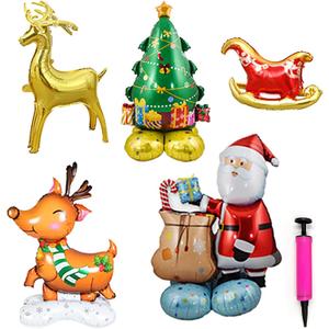 5Pack Merry Christmas Party Decorations Balloons - Christmas Party Supplies with Santa Claus, Snowman, Elk, Christmas Tree Balloon for Festive Holiday Celebrations With Pump