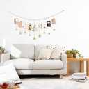 Mkono Hanging Photo Display Boho Decor Wooden Stars Garland with Metal Chains, Pictures Cards Holder with 25 Wood Clips, Wall Art for Christmas Living Room Bedroom Dorm Decor, Teen Girls Gift, Gold