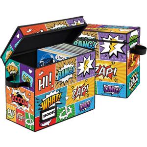 2 Pack Comic Book Storage box, Collection 15.8" X 7.8" X 11.8", Collapsible Holds 160-180 Comic Book Short Box Organizer Container Holder Shelf(Cartoon Colorful)