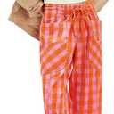 Acelitt Women Drawstring Elastic Waist Checkered Pants with Pockets, S-XXL (XL)
