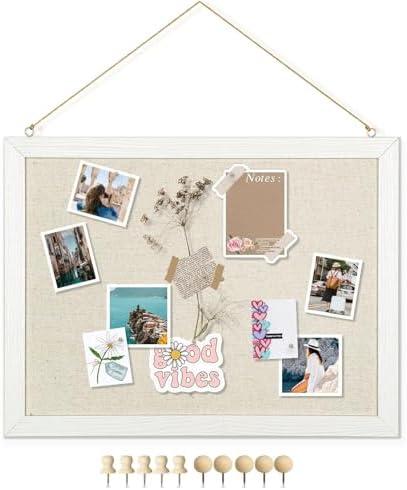 DOLLAR BOSS Bulletin Boards with Linen 1-Pack 16''X 12'' Double-Sided Cork Board for Walls Wood Framed Bulletin Boards, Small Pin Board for Home Kitchen Office Decorative Hanging 10 Pushpins