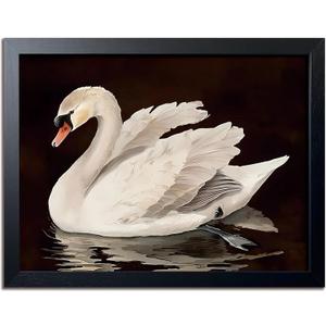 Black Wood Framed Wall Art Canvas Print Home Decor, Vintage Swan Aesthetic Wall Decor Photo, Classical Grace Swan Bathroom Prints Painting for Living Room Bedroom Office Decor 16x24 Inch