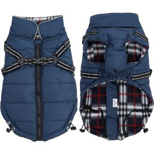 Warm Pet Dog Coats and Jackets,Waterproof Reflective Pet Dog Harness Vest Winter Puppy Clothes with Chest Strap, Outdoor Walking Adjustable Chest Strap-Navy Blue, Size M