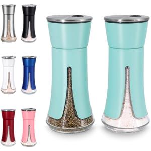 Teal Salt and Pepper Shakers by Aelga, Salt Shaker with Adjustable Pour Holes, Teal Kitchen Accessories, Decor for Kitchen, Restaurants, Camp, BBQ