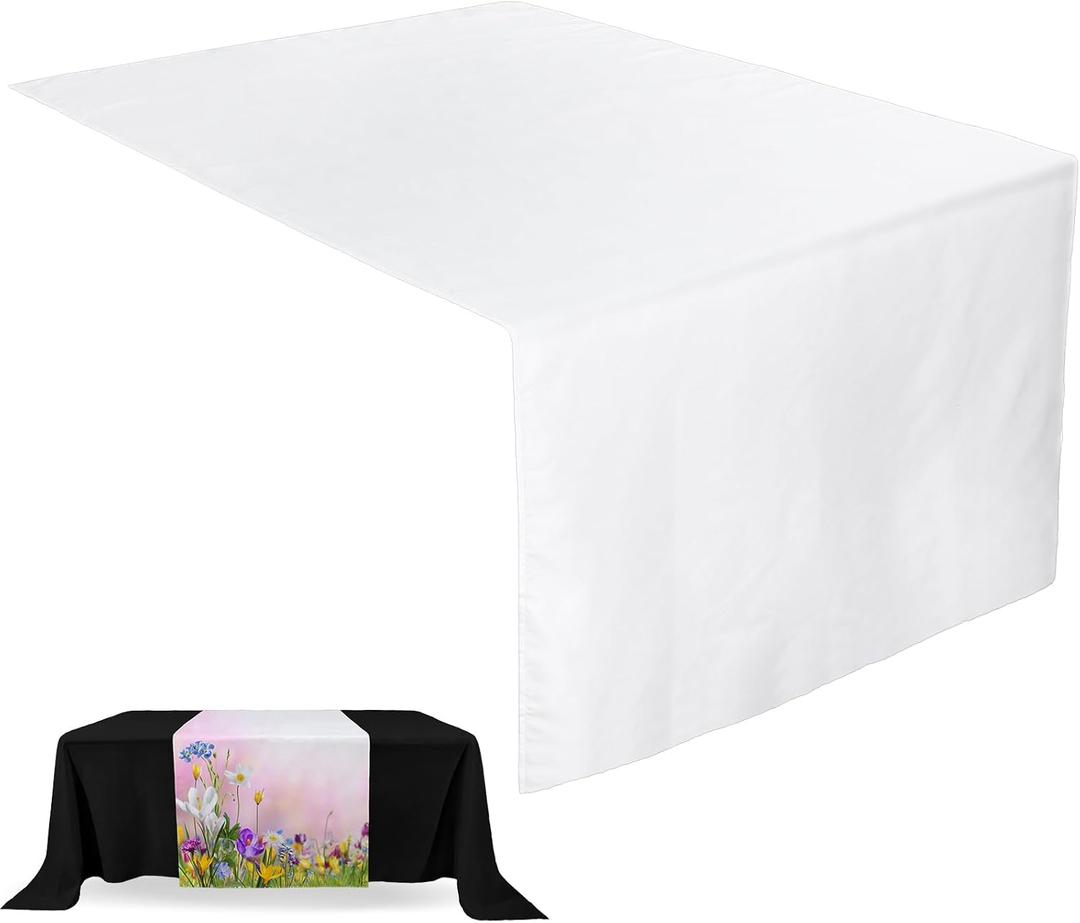 Breling 1 Pcs White Sublimation Table Runners Blanks 36 x 72 Inch Polyester White Table Banner Heat Transfer Waterproof Tablecloth Runner for Birthday Wedding Party Baby Shower, Machine Washable