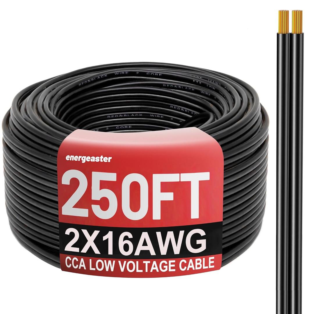 Energeaster 250FT 16 Gauge Low Voltage Landscape Wire 2 Conductors Low-Voltage Wire Hookup LED Lighting Strips Flexible Cable Copper Clad Aluminum(16AWG 250FT)