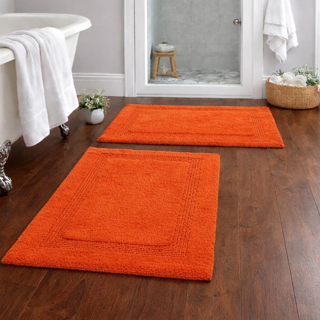 C23 Orange Bathroom Rug 2200 GSM Set of 2-20"x32"/16"x24"|100% Tufted Cotton Thick & Plush Bath Mat|Luxury Heavyweight Ultra-Absorbent, Quick Dry, Non-Slip Natural Latex Back, Machine Washable (Orange - Solid Pattern)