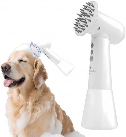 Electric Rotating Massage Dog Shampoo Dispenser with Foam Brush | Rechargeable Pet Bath Tool for Short/Long Hair Grooming & Bathing