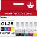 hehua Pigment GI-25 Refill Bottles Ink GI25 (5 Pack, 2B/ C/ M/ Y, 260ml) Replacement for Canon 25 Ink Refill GI-25BK GI25 Work for Canon MAXIFY GX2020 GX1020 MegaTank Printer (2 Black, Cyan, Magenta, Yellow)